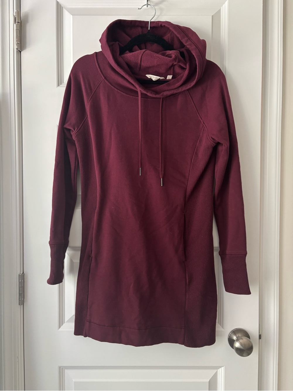 Earth Yoga Ribbed Panel Hoodie Dress Burgundy Size S
